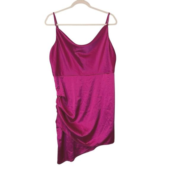 Lulus Magenta Satin Cowl Neck Ruched Mini Dress XL Asymmetrical Party - Picture 5 of 8